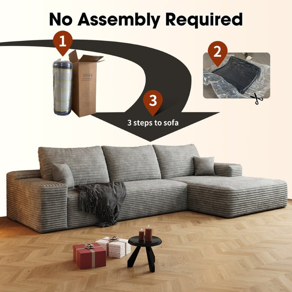 English Elm 107 Inch Modular L-Shaped Sectional Sofa in Deep Seat Plush Corduroy for Living Room Grey - B W2824S00258