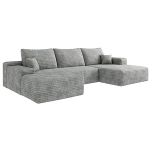 English Elm 107Cloud U-Shaped Sectional Sofa Plush Corduroy Deep Seat Modular Living Room Grey W2824S00259