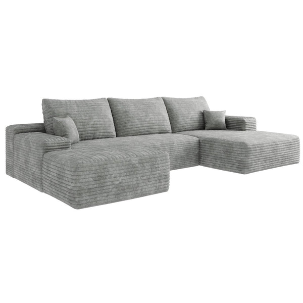 English Elm 107Cloud U-Shaped Sectional Sofa Plush Corduroy Deep Seat Modular Living Room Grey W2824S00259