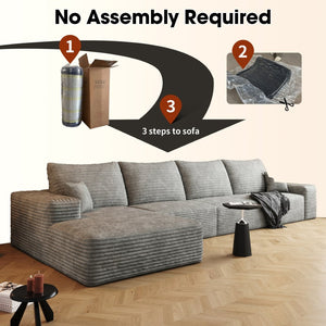 English Elm 135 Inch L Shaped Modular Sectional Sofa Plush Corduroy Deep Seat Living Room Couch Grey - A W2824S00261