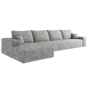 English Elm 135 Inch L Shaped Modular Sectional Sofa Plush Corduroy Deep Seat Living Room Couch Grey - A W2824S00261