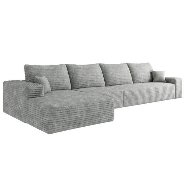 English Elm 135 Inch L Shaped Modular Sectional Sofa Plush Corduroy Deep Seat Living Room Couch Grey - A W2824S00261