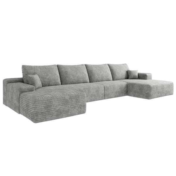 English Elm 135 Inch U Shaped Cloud Sectional with Ottoman Plush Corduroy Deep Seat Lounge Sofa Grey - B W2824S00264