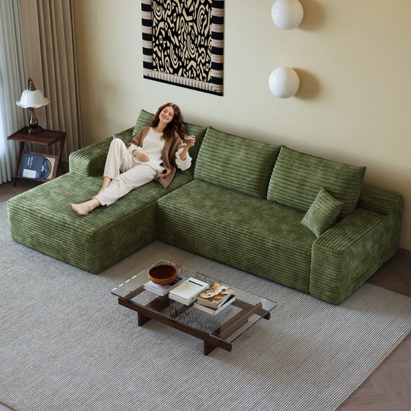 English Elm 107 Inch Modular Cloud Sectional in Plush Corduroy Deep Seat Lounge Sofa for Living Room W2824S00265