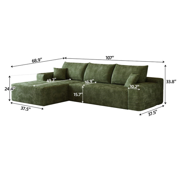 English Elm 107 Inch Modular Cloud Sectional in Plush Corduroy Deep Seat Lounge Sofa for Living Room W2824S00265