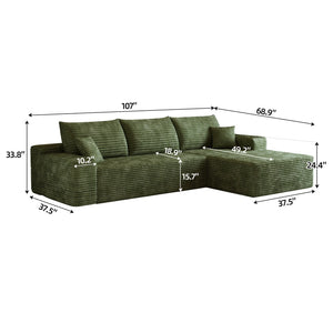 English Elm 107 Inch Modular L-Shape Sectional Sofa in Plush Corduroy for Modern Living Rooms W2824S00266