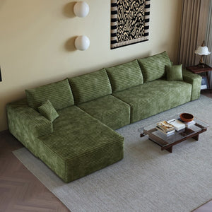 English Elm 135 Inch Modular Cloud Sectional Sofa Plush Corduroy Deep Seat Chaise for Living Room Green - A W2824S00269