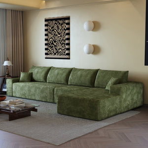 English Elm 135 Inch Modular Cloud Sectional Sofa Plush Corduroy Deep Seat Chaise for Living Room Green - B W2824S00270