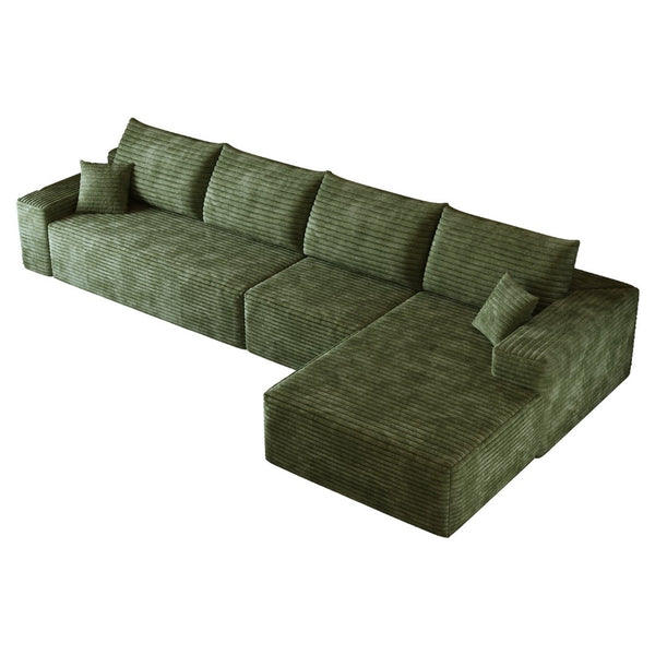 English Elm 135 Inch Modular Cloud Sectional Sofa Plush Corduroy Deep Seat Chaise for Living Room Green - B W2824S00270
