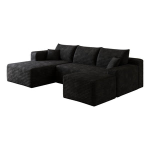 English Elm 95 Inch U Shaped Sectional Sofa with Ottoman in Plush Corduroy for Modern Living Black - A W2824S00273