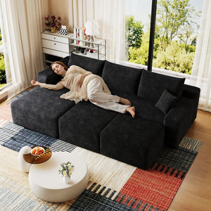 English Elm 95 Inch U Shaped Sectional Sofa with Plush Corduroy Deep Seat and Two Ottomans W2824S00274