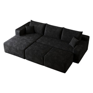 English Elm 95 Inch U Shaped Sectional Sofa with Plush Corduroy Deep Seat and Two Ottomans W2824S00274