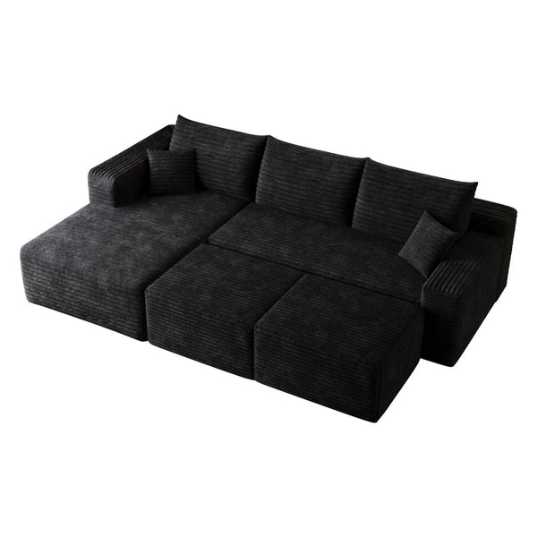 English Elm 95 Inch U Shaped Sectional Sofa with Plush Corduroy Deep Seat and Two Ottomans W2824S00274