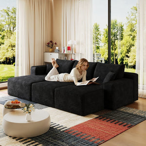 English Elm 95 Inch U Shaped Sectional Sofa with Plush Corduroy Deep Seat and Two Ottomans W2824S00274
