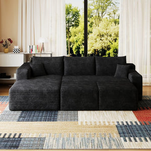 English Elm 95 Inch U Shaped Sectional Sofa with Plush Corduroy Deep Seat and Two Ottomans W2824S00274