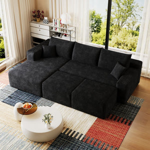English Elm 95 Inch U Shaped Sectional Sofa with Plush Corduroy Deep Seat and Two Ottomans W2824S00274