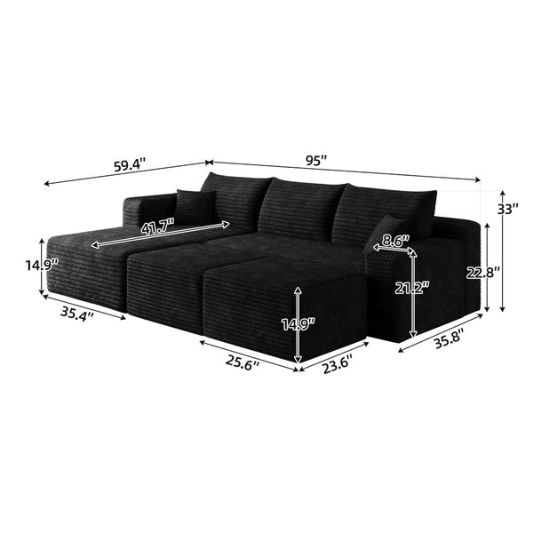 English Elm 95 Inch U Shaped Sectional Sofa with Plush Corduroy Deep Seat and Two Ottomans W2824S00274