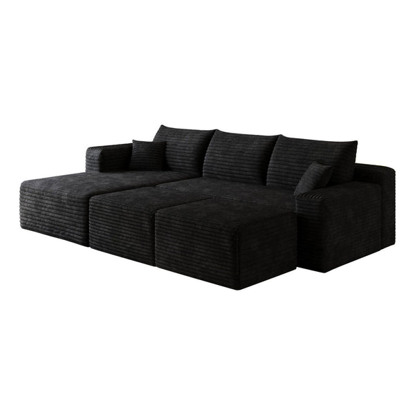 English Elm 95 Inch U Shaped Sectional Sofa with Plush Corduroy Deep Seat and Two Ottomans W2824S00274