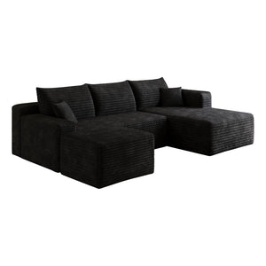 English Elm 95 Inch U Shaped Sectional Sofa with Ottoman in Plush Corduroy for Modern Living Black - B W2824S00275