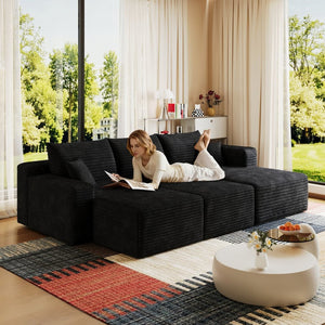 English Elm 95 Inch U Shaped Sectional Sofa with Ottomans Plush Corduroy Deep Seat Living Room W2824S00276