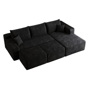 English Elm 118.2 Inch Modular Cloud Sofa Deep Corduroy Sectional with Feather Fill Cushions 95 inches W2824S00276