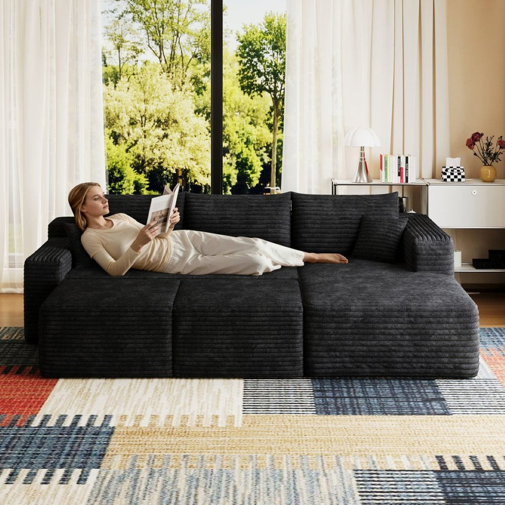 English Elm 95 Inch U Shaped Sectional Sofa with Ottomans Plush Corduroy Deep Seat Living Room W2824S00276