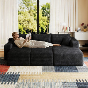 English Elm 118.2 Inch Modular Cloud Sofa Deep Corduroy Sectional with Feather Fill Cushions 95 inches W2824S00276