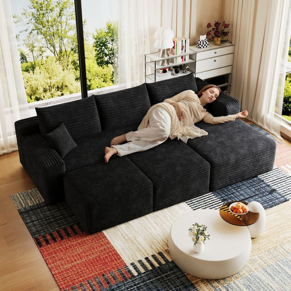 English Elm 95 Inch U Shaped Sectional Sofa with Ottomans Plush Corduroy Deep Seat Living Room W2824S00276