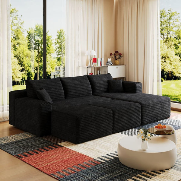 English Elm 95 Inch U Shaped Sectional Sofa with Ottomans Plush Corduroy Deep Seat Living Room W2824S00276