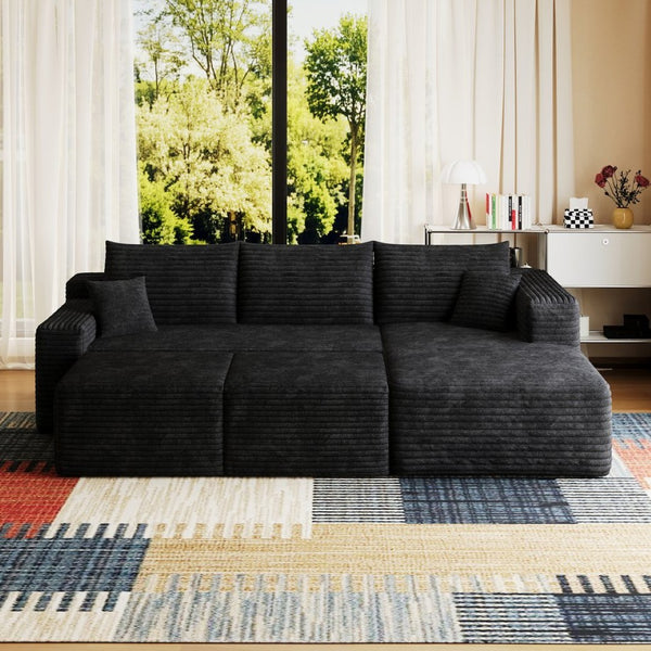 English Elm 95 Inch U Shaped Sectional Sofa with Ottomans Plush Corduroy Deep Seat Living Room W2824S00276