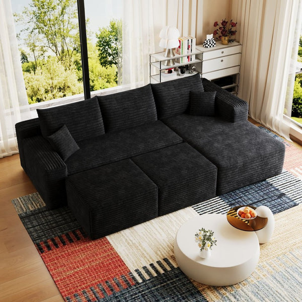 English Elm 95 Inch U Shaped Sectional Sofa with Ottomans Plush Corduroy Deep Seat Living Room W2824S00276