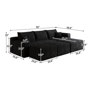 English Elm 95 Inch U Shaped Sectional Sofa with Ottomans Plush Corduroy Deep Seat Living Room W2824S00276