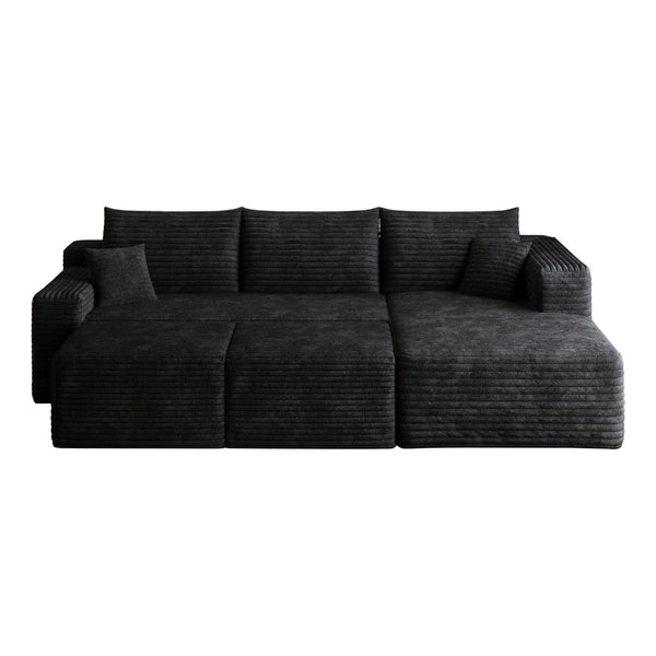 English Elm 95 Inch U Shaped Sectional Sofa with Ottomans Plush Corduroy Deep Seat Living Room W2824S00276