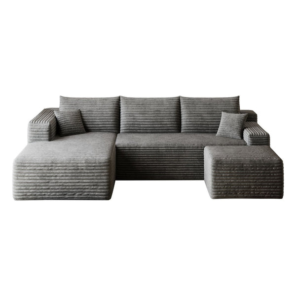 English Elm 95 Inch U Shaped Sectional Sofa with Ottoman in Plush Corduroy for Modern Living Dark Grey - A W2824S00277