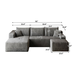English Elm 95 Inch U Shaped Sectional Sofa with Ottoman in Plush Corduroy for Modern Living Dark Grey - A W2824S00277