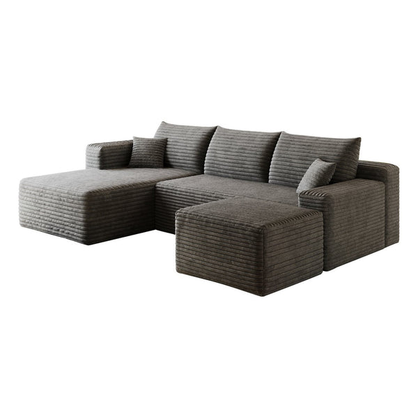 English Elm 95 Inch U Shaped Sectional Sofa with Ottoman in Plush Corduroy for Modern Living Dark Grey - A W2824S00277