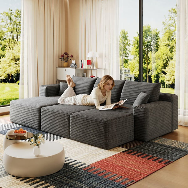English Elm 95 Inch Cloud Sectional with Ottomans Plush Corduroy U Shaped Sofa for Living Room W2824S00278