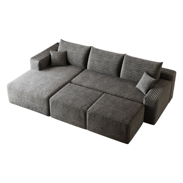 English Elm 95 Inch Cloud Sectional with Ottomans Plush Corduroy U Shaped Sofa for Living Room W2824S00278