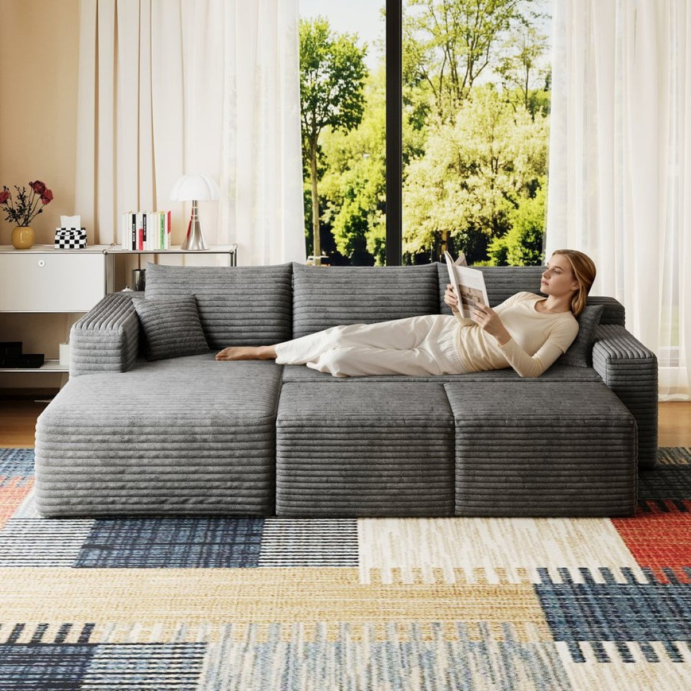English Elm 95 Inch Cloud Sectional with Ottomans Plush Corduroy U Shaped Sofa for Living Room W2824S00278