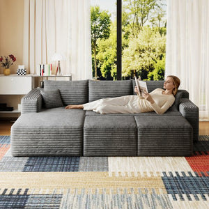 English Elm 95 Inch Cloud Sectional with Ottomans Plush Corduroy U Shaped Sofa for Living Room W2824S00278