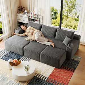 English Elm 95 Inch Cloud Sectional with Ottomans Plush Corduroy U Shaped Sofa for Living Room W2824S00278
