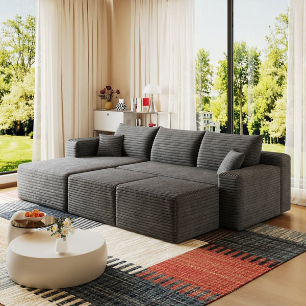 English Elm 95 Inch Cloud Sectional with Ottomans Plush Corduroy U Shaped Sofa for Living Room W2824S00278