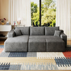 English Elm 95 Inch Cloud Sectional with Ottomans Plush Corduroy U Shaped Sofa for Living Room W2824S00278