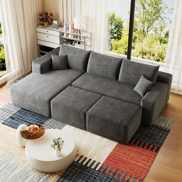 English Elm 95 Inch Cloud Sectional with Ottomans Plush Corduroy U Shaped Sofa for Living Room W2824S00278