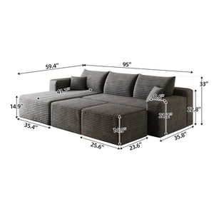 English Elm 95 Inch Cloud Sectional with Ottomans Plush Corduroy U Shaped Sofa for Living Room W2824S00278