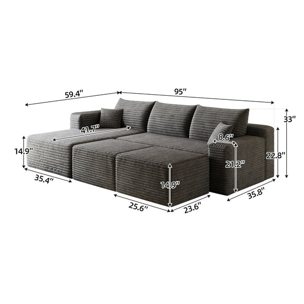 English Elm 95 Inch Cloud Sectional with Ottomans Plush Corduroy U Shaped Sofa for Living Room W2824S00278