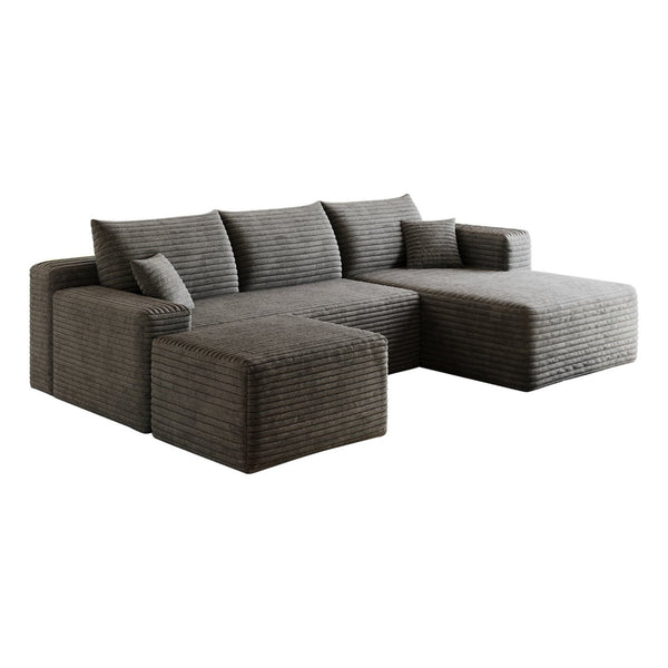 English Elm 95 Inch U Shaped Sectional Sofa with Ottoman in Plush Corduroy for Modern Living Dark Grey - B W2824S00279
