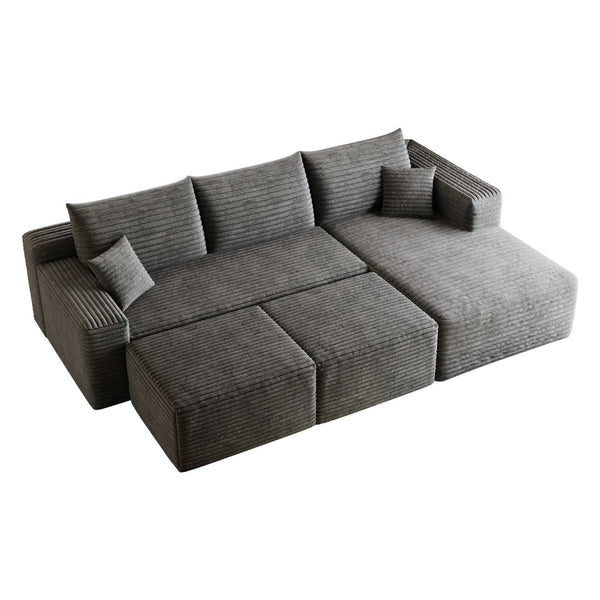 English Elm 95 Inch U Shaped Sectional Sofa with Ottomans Plush Corduroy Cloud Couch for Living Room W2824S00280