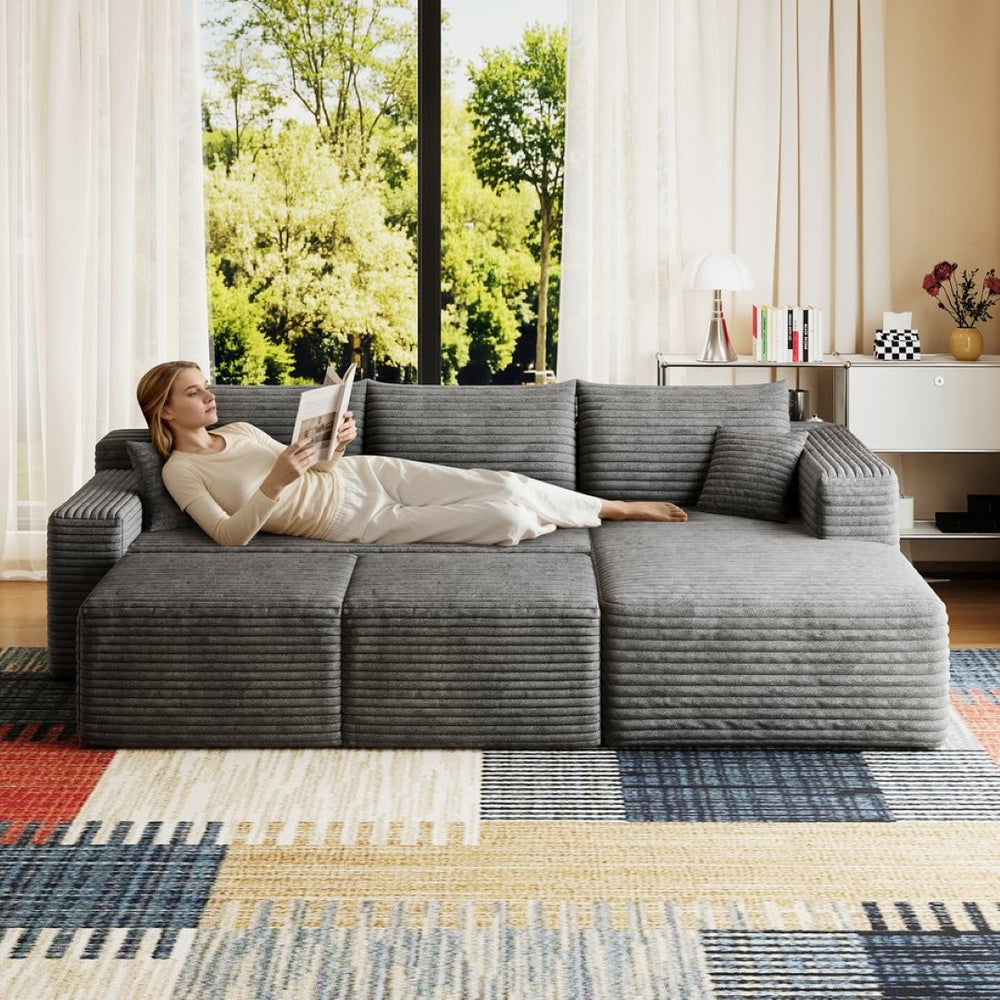 English Elm 95 Inch U Shaped Sectional Sofa with Ottomans Plush Corduroy Cloud Couch for Living Room W2824S00280