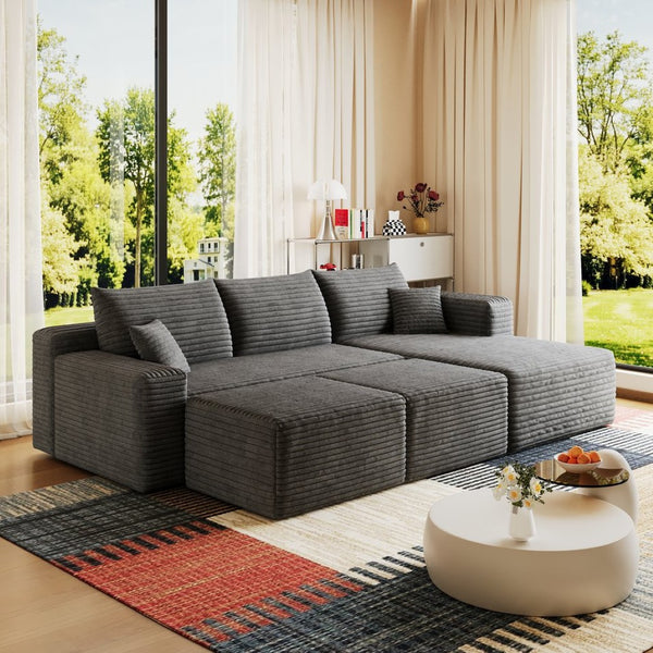 English Elm 95 Inch U Shaped Sectional Sofa with Ottomans Plush Corduroy Cloud Couch for Living Room W2824S00280